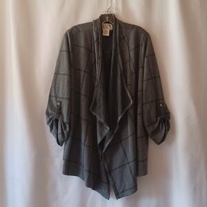 Poppy & Bluebird Fly Away Cardigan Sweater Gray Plaid Open Front Size 3X NWOT